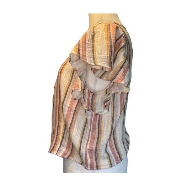 American Eagle Button Down Shirt Pastel Stripe Gauzy Knit Flutter Short Sleeve C - Picture 3 of 9